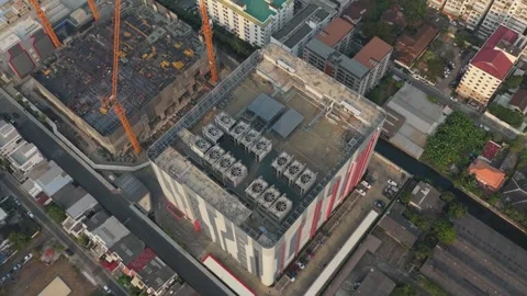 Aerial view of data center building rooftop with hvac units Stock Footage 327819546