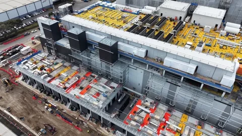 Aerial view of a data center building under construction Stock Footage 341919120