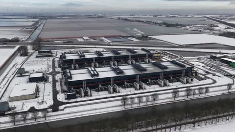 Aerial view of data center campus in winter landscape Stock Footage 326913060