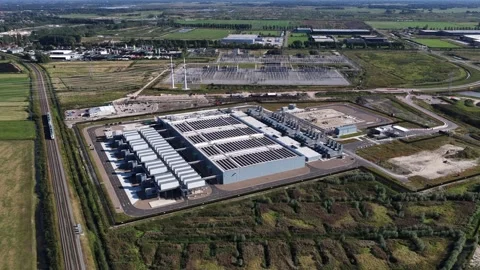Aerial View of Data Center Campus at Groningen Westpoort Netherlands Stock-Footage 346534594