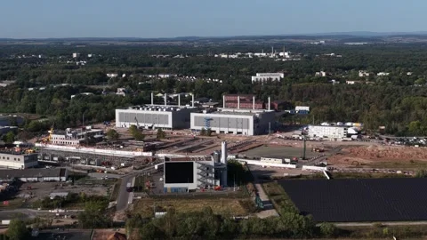Aerial View of Data Center Campus Under Construction in Hanau Germany Stock Footage 346885754