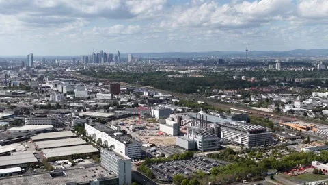 Aerial View of Data Center Campus Construction in Frankfurt, Germany Stock Footage 347235286