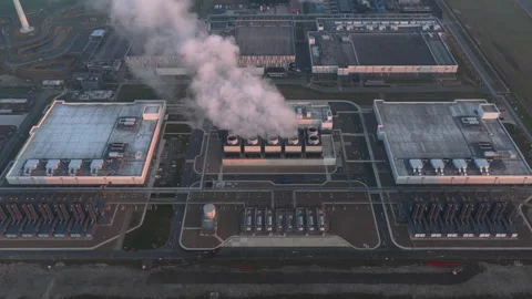 Aerial view of data center with cloud emissions Stock-Footage 334056608