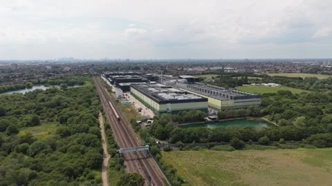 Aerial view of a data center complex in London, United Kingdom. Stock Footage 337866997