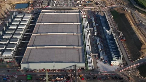Aerial view of data center construction site Stock Footage 337448686