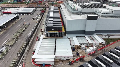 Aerial view of data center construction site Stock Footage 342328124