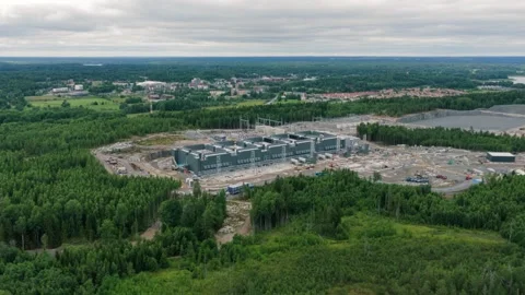 Aerial view of data center construction in Kirkkonummi, Finland. Stock Footage 345003518