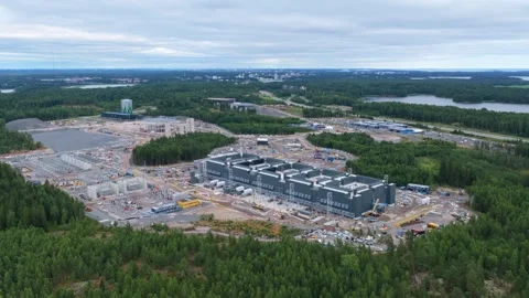 Aerial view of data center construction in Kirkkonummi, Finland. Stock Footage 345003526