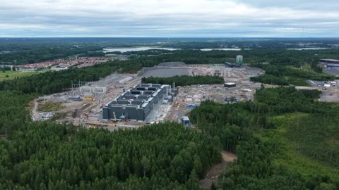 Aerial view of data center construction in Kirkkonummi, Finland. Stock Footage 345003549