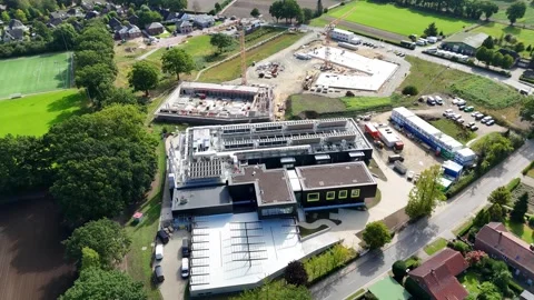 Aerial view of data center construction in Rellingen, Germany. Stock Footage 345082834