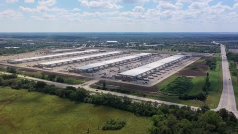 Aerial view of data center construction site in United States. Stock Footage 345421281