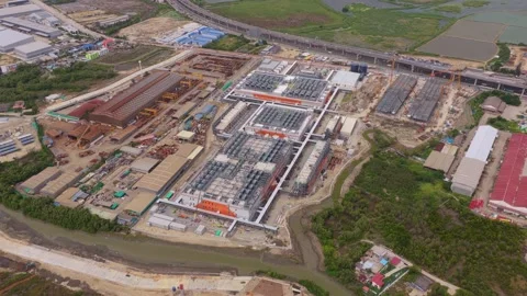Aerial view of data center construction site and development Vídeos de archivo 346339816
