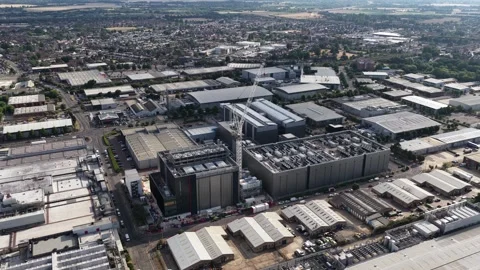 Aerial View of Data Center Construction in Slough United Kingdom Stock Footage 346556947