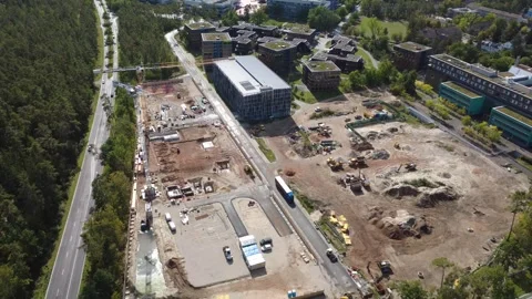 Aerial View of Data Center Construction Site at Erlangen University, Germany Stock-Footage 347074027