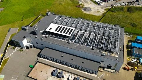 Aerial view of data center construction project building modern technology .. Stock Photos