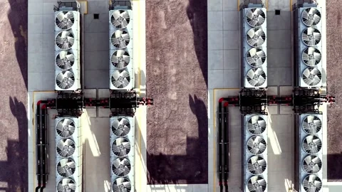 Aerial view of data center cooling fans, United States. Stock Footage 340318324