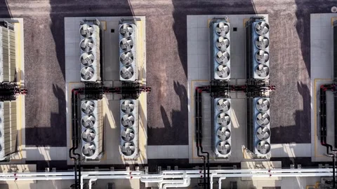 Aerial view of data center cooling fans in Eagle Mountain, United States. Stock Footage 340318392