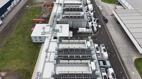 Aerial view of data center cooling systems Stock Footage 340503556