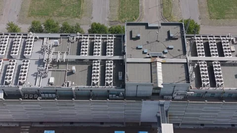 Aerial view of data center cooling systems in Italy. Stock Footage 345062208