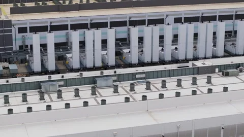 Aerial view of data center cooling units, United States. Stock Footage 346664243