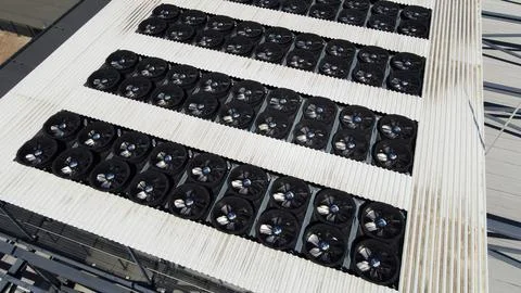 Aerial view data center cooling system rooftop 스톡 사진