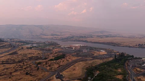 Aerial view of a data center in The Dalles, Oregon Stock Footage 345780084