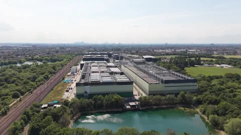 Aerial view of a data center facility in London, United Kingdom. Stock Footage 337865080