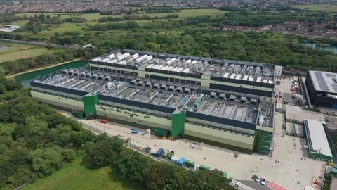 Aerial view of a data center facility in London, United Kingdom. Stock Footage 337865205
