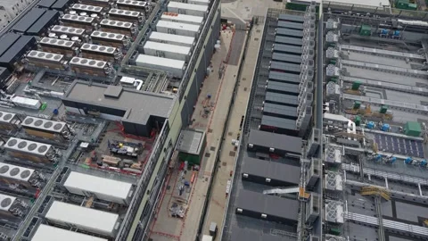 Aerial view of a data center facility in London, United Kingdom. Stock Footage 337865790