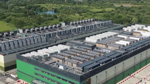 Aerial view of data center facility in London, United Kingdom. Stock Footage 337981777