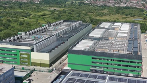 Aerial view of data center facility in London, United Kingdom. Stock Footage 337981805