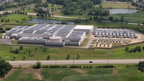 Aerial view of a data center facility in Volo, United States. Stock Footage 340336019