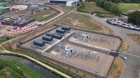 Aerial View of a Data Center Facility Stock Footage 342077776