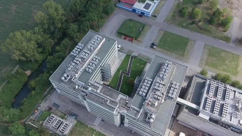 Aerial view of data center facility in Settimo Milanese, Italy. Stock Footage 345062179