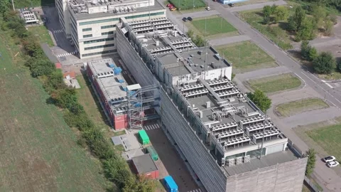 Aerial view of data center facility in Settimo Milanese, Italy. Stock Footage 345062235