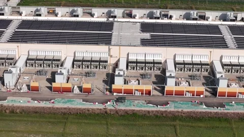 Aerial view of data center facility in Noviglio, Italy. Stock Footage 345080415