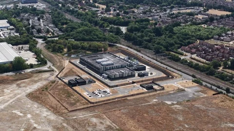 Aerial View of Data Center Infrastructure for Cloud, AI and Big Data Stock Footage 342609241