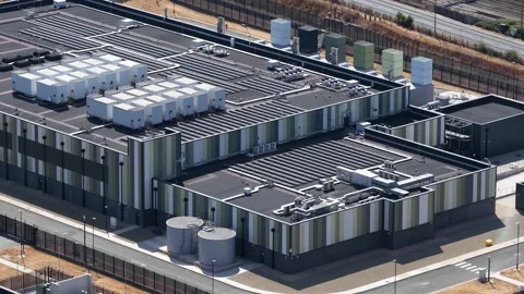 Aerial View of Data Center Infrastructure for Cloud, AI and Big Data Stock Footage 343723794