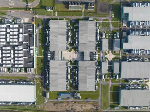 Aerial view of data center infrastructure buildings Fotos Stock