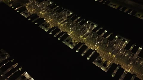 Aerial view of data center at night in Netherlands. Stock Footage 346773420