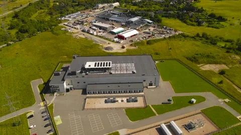 Aerial view of a data center or server room with cooling systems on rooftop Stock Footage 316114209