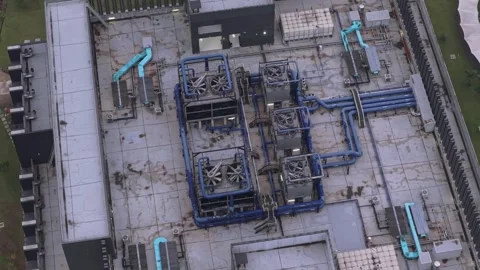 Aerial view of data center rooftop hvac system Video stock 327813079