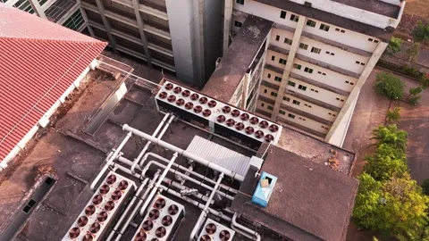 Aerial View of Data Center Rooftop Cooling Stock Footage 343966178