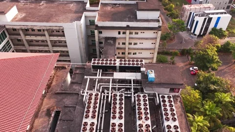 Aerial View of Data Center Rooftop Cooling Stock Footage 343966269