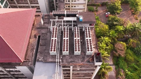 Aerial View of Data Center Rooftop Cooling Stock Footage 343966270