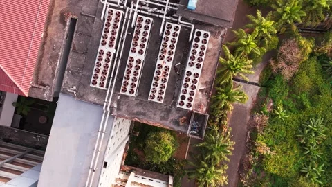 Aerial View of Data Center Rooftop Cooling Stock Footage 343966825