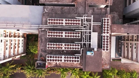 Aerial View of Data Center Rooftop Cooling Stock Footage 343966841