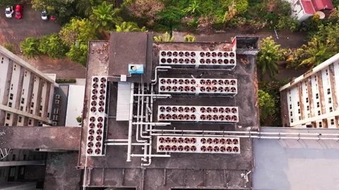 Aerial View of Data Center Rooftop Cooling Stock Footage 343967370