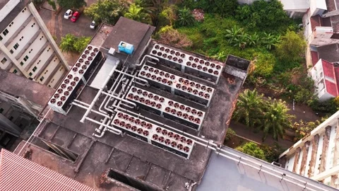 Aerial View of Data Center Rooftop Cooling Stock Footage 343967408