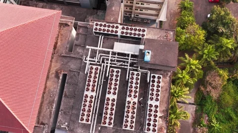 Aerial View of Data Center Rooftop Cooling Stock Footage 343967465